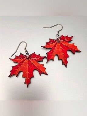 Mapleleaf Earrings Lightweight Wood Colorful Fall Autumn
